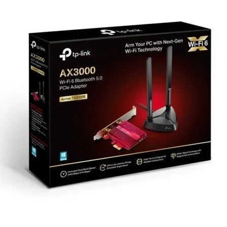 TP-Link Archer TX3000E Adaptador PCIe Wi-Fi 6 AX3000 Bluetooth 5.0 para PC, Hasta 2402 Mbps 5GHz + 574 Mbps 2.4GHz, 2 Antenas Magnetizadas, Intel Chipset